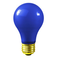 25 Watt - A19 Incandescent Light Bulb - Opaque Blue - Medium Brass Base - 130 Volt - Satco S6092