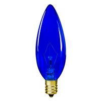 25 Watt - Transparent Blue - Straight Tip - Incandescent Chandelier Bulb - Candelabra Base - 120 Volt - Satco S3218