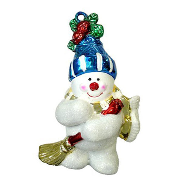 Sweeping Snowman Christmas Ornament Image