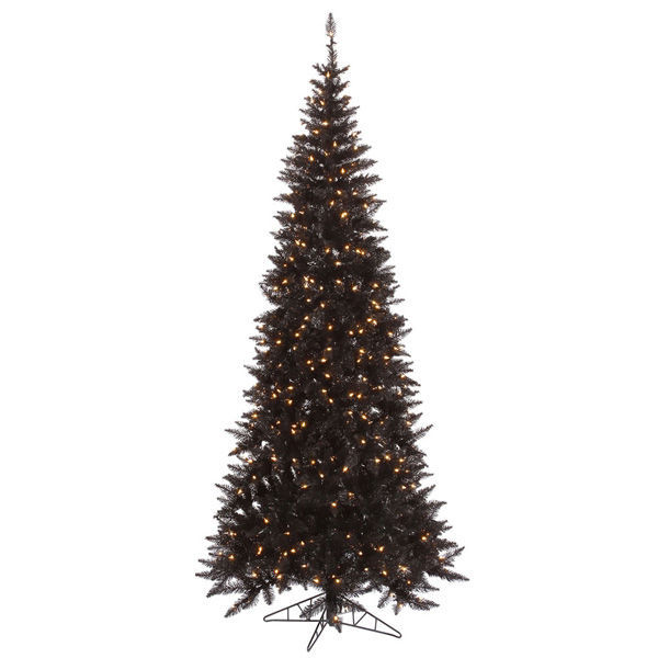 6.5 ft. Artificial Christmas Tree - Pre-Lit Slim Black Fir - 400 Clear Mini Lights - Vickerman
