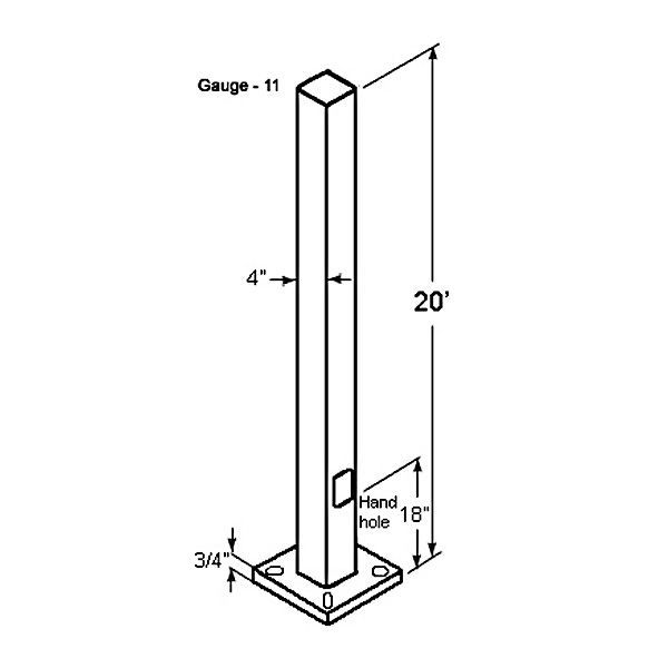 RAB PS4-11-20D2 - 20 ft. Drilled Square Steel Pole - 11 Gauge Image