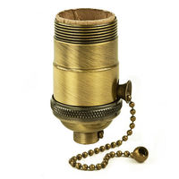 Medium Base Socket - On-Off Pull Chain - Antique Solid Brass - Uno Threading with Screw Set - 660 Watt Maximum - 250 Volt Maximum - PLT 80-2216