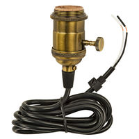 Medium Base Pendant Light Socket - On-Off Turn Knob - Antique Brass Finish - 6 ft. Cord - 250 Watt Maximum - 250 Volt Maximum - 18/2 Black Gauge Wire - PLT 80-2273