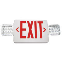 Double Face LED Combination Exit Sign - LED Lamp Heads - Remote Capable - Red Letters - 90 Min. Operation - White - 120/277 Volt - Exitronix VLED-U-WH-EL90-R