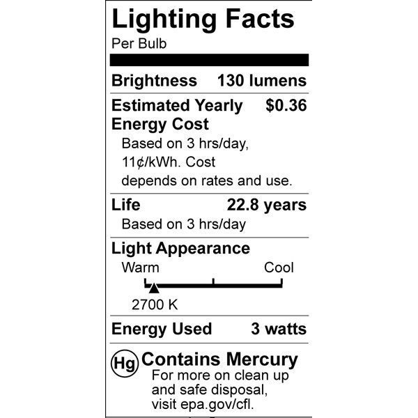 Spiral CFL - 3 Watt - 20W Equal - 2700K Warm White Image