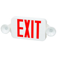 Double Face LED Combination Exit Sign - LED Lamp Heads - Red Letters - 90 Min. Operation - White - 120/277 Volt - Fulham FHEC30-WR