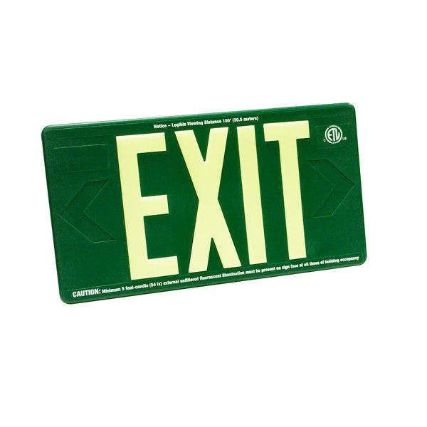 Single Face - Photoluminescent Exit Sign - Green Image