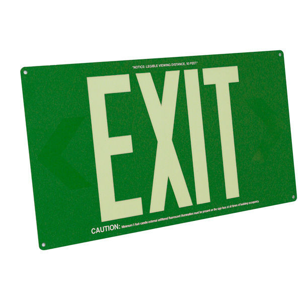 Single Face - Photoluminescent Exit Sign - Green Image
