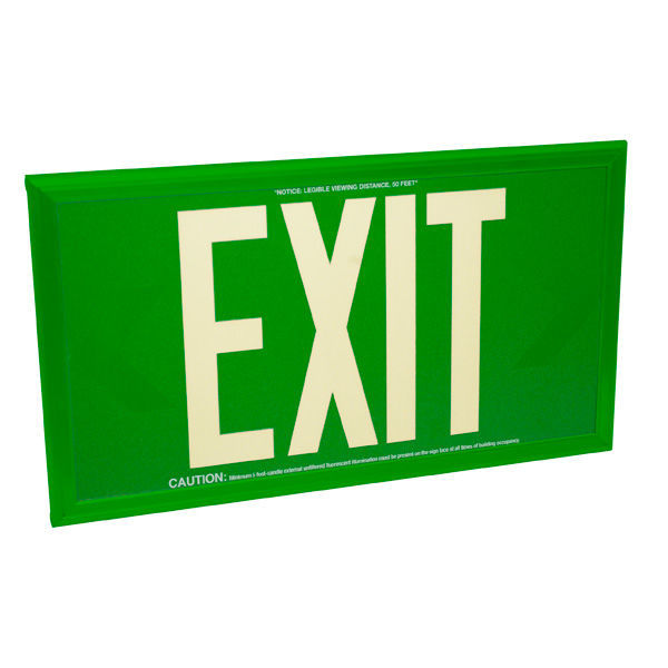 Single Face - Photoluminescent Exit Sign - Green Image