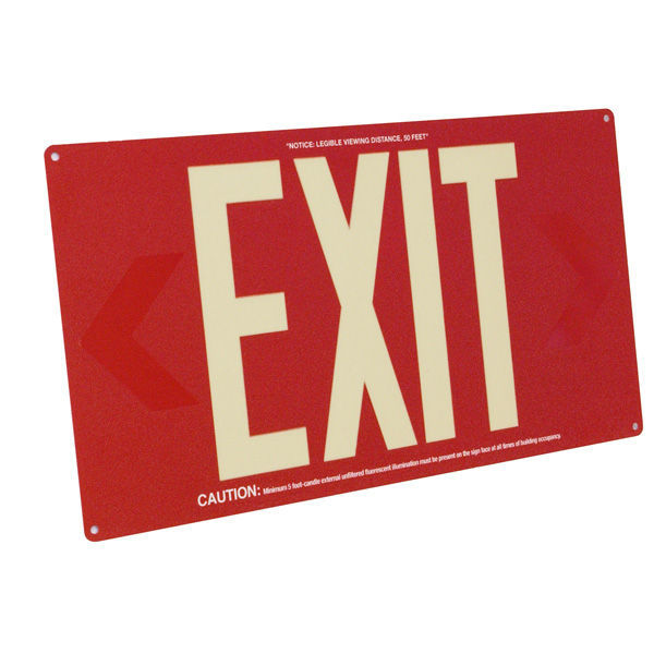 Single Face - Photoluminescent Exit Sign - Red Image