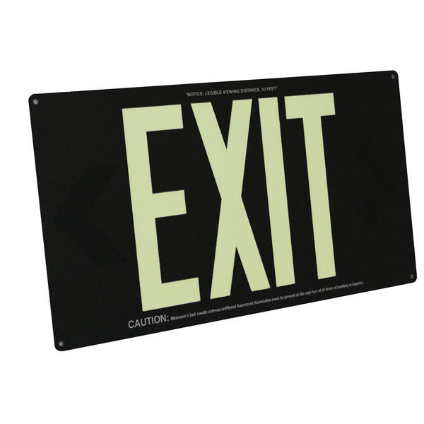 Single Face - Photoluminescent Exit Sign - Black Image