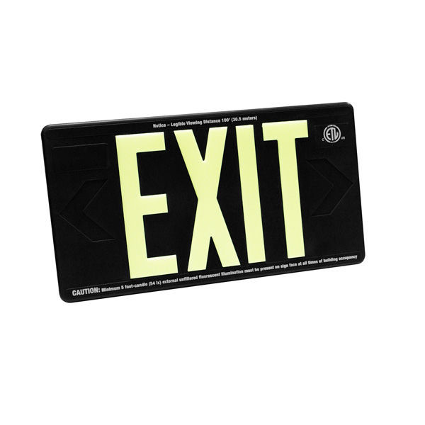 Single Face - Photoluminescent Exit Sign - Black Image