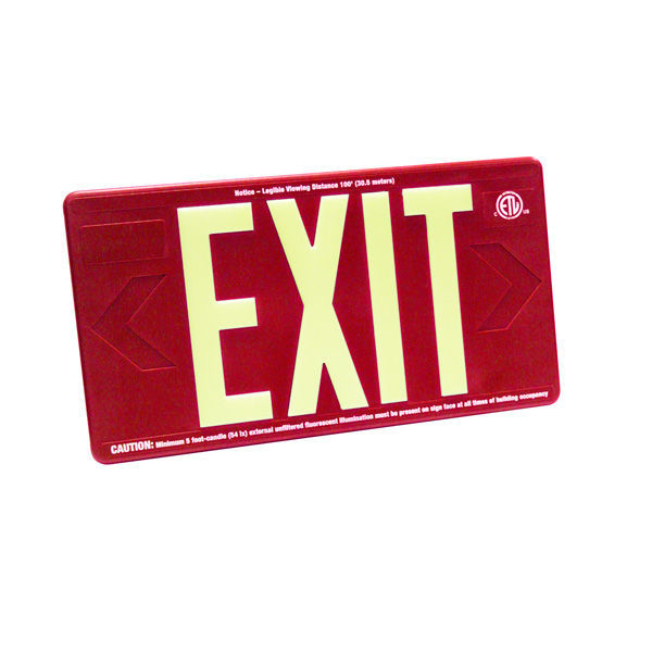 Single Face - Photoluminescent Exit Sign - Red Image