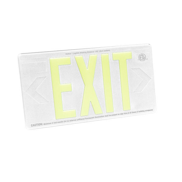 Single Face - Photoluminescent Exit Sign - White Image