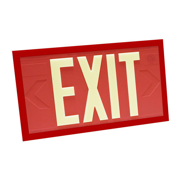 Single Face - Photoluminescent Exit Sign - Red Image