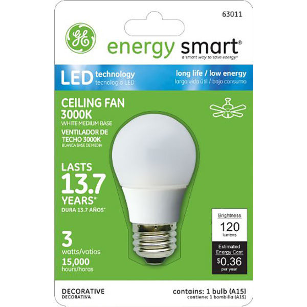 LED - 3 Watt - A15 - 20 Watt Equal - White - Ceiling Fan Bulb Image