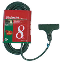 Outdoor Extension Cord - 3 Grounded Outlets - 8 ft. Cord Length - 13 Amp - 1875 Watt Maximum - Green