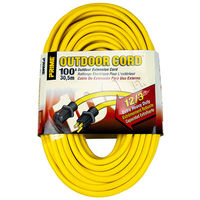 Heavy Duty Extension Cord - 3-Prong Grounded Plug - 100 ft. Cord Length - 15 Amp - 1875 Watt Maximum - Single-Outlet End - Yellow - PWC C02589-LE
