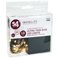 6 ft. Invisilite Wire Lights - (18) Tear Drop LED's - 4 in. Spacing - Warm White - Ultra Thin Green Wire - Battery Operated