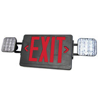 Double Face LED Combination Exit Sign - LED Lamp Heads - Remote Capable - Red Letters - 90 Min. Operation - Black - 120/277 Volt - Exitronix VLED-U-BL-EL90-R