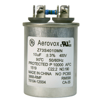 175 Watt Metal Halide M57 - 10uF - 400VAC - Oil Filled Capacitor - Round Case - HT 1.75 in. - Dia 2.38 in. - Max Case Temp. 194 deg, F. - Aerovox Z73S4010MN