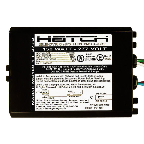 Hatch MC150-1-F-277U - 150 Watt - Electronic Metal Halide Ballast Image