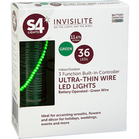 13.5 ft. Invisilite Wire Lights - (36) Tear Drop LEDs - 4 in. Spacing - Green - Ultra Thin Green Wire - Battery Operated with Timer