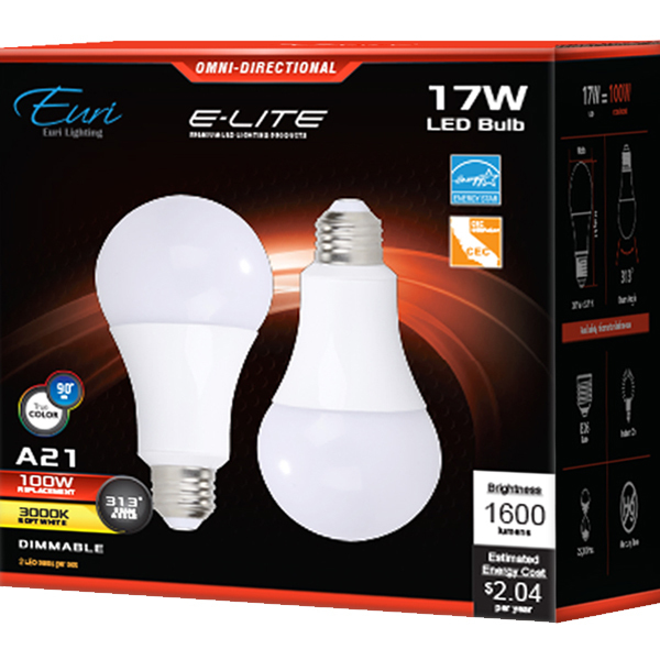 LED - A21 - 17W - 100W Equal - Euri Lighting EA21-4000cec-2