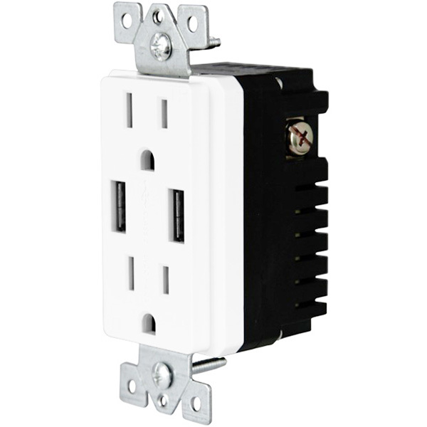 Enerlites, 61501-TR2USB-W, USB Dual Charger Receptacle-White, M78495