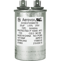 370VAC - Oil Filled Motor Run Capacitor - 20uf - Metal Round Case - Aerovox Z23S3720M01N