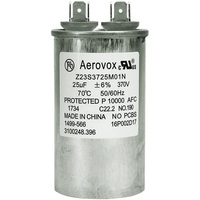 370VAC - Oil Filled Motor Run Capacitor - 25uf - Metal Round Case - Aerovox Z23S3725M01N