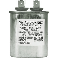 370VAC - Oil Filled Motor Run Capacitor - 7.5uf - Metal Oval Case - Aerovox Z50S3707N01N