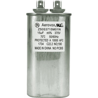 370VAC - Oil Filled Motor Run Capacitor - 15uf - Metal Oval Case - Aerovox Z50S3715M01N