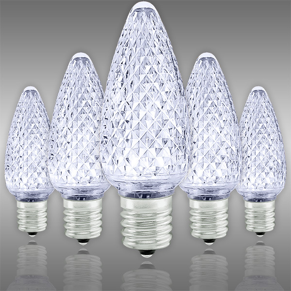 Cool White - LED C9 - Christmas Light Replacement Bulbs - Faceted Finish