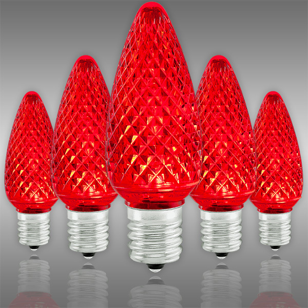 Red - LED C9 - Christmas Light Replacement Bulbs - Faceted Finish