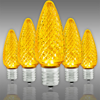 Yellow - LED C9 - Christmas Light Replacement Bulbs - Faceted Finish - Intermediate Base - 50,000 Life Hours - SMD LED Retrofit Bulb - 130 Volt - Pack of 25
