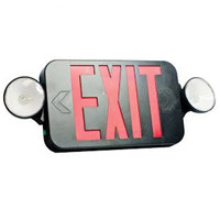 Double Face LED Combination Exit Sign - LED Lamp Heads - Red Letters - 90 Min. Operation - Black - 120/277 Volt - Fulham FHEC30BR