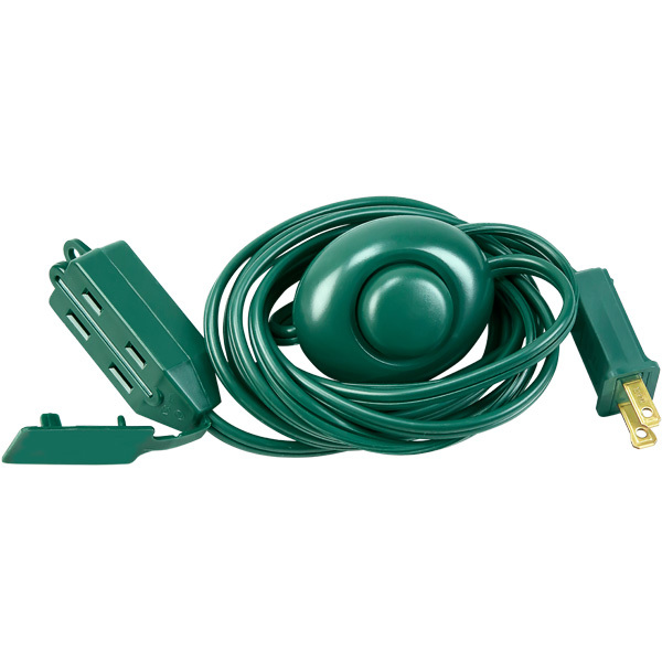 9 ft. Indoor Extension Cord with Safety Covers - On/Off Foot Tap Switch - 13 Amp - 500 Max. Wattage - Green