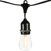 25 ft. - Patio Light Stringer - 15 Sockets - 18 in. Spacing - Black Wire - Male to Female - LED S14 Bulbs Included