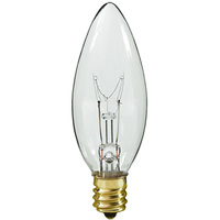 25 Watt - Clear - Straight Tip - Incandescent Chandelier Bulb - Candelabra Base - 130 Volt - Satco A3682