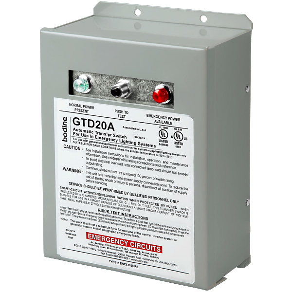 Bodine GTD20AM - Emergency Light Transfer Switch