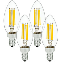 500 Lumens - 5 Watt - 3000 Kelvin - LED Chandelier Bulb - 60 Watt Equal - Halogen Match - Clear - Candelabra Base - 90 CRI - 120 Volt - 4 Pack - Euri Lighting VB10-3000cec-4