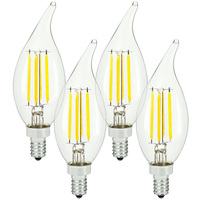 500 Lumens - 4 Watt - 2700 Kelvin - LED Chandelier Bulb - 60 Watt Equal - Incandescent Match - Clear - Candelabra Base - 120 Volt - 4 Pack - Euri Lighting VBA10-3020e-4