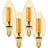 350 Lumens - 4 Watt - 2200 Kelvin - LED Chandelier Bulb - 40 Watt Equal - Candle Glow - Amber Tint - Candelabra Base - 120 Volt - 4 Pack - Euri Lighting VB10-3020ea-4