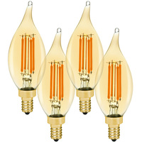 350 Lumens - 4 Watt - 2200 Kelvin - LED Chandelier Bulb - 40 Watt Equal - Candle Glow - Amber Tint - Candelabra Base - 120 Volt - 4 Pack - Euri Lighting VBA10-3020ea-4