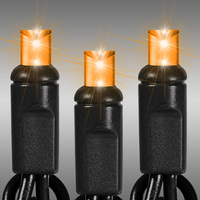 LED Christmas String Lights - 25 ft. - (50) Wide Angle Orange LED's - 6 in. Bulb Spacing - Black Wire - Male and Female Plugs - 120 Volt - HLS 5MM50OF-B