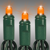 LED Christmas String Lights - 25 ft. - (50) Multi-Directional Amber-Orange LED's - 6 in. Bulb Spacing - Green Wire - Male and Female Plugs - 120 Volt - Christmas Lite Co. 505R-6GOR