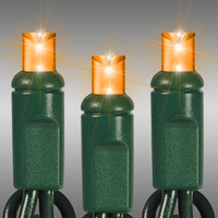 LED Mini Light Stringer - 17 ft. - (50) LEDs - Amber-Orange - 4 in. Bulb Spacing - Green Wire - Male to Female Plugs - 120 Volt - Christmas Lite Co. 45504R-PB24