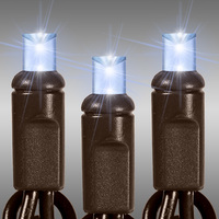LED Christmas String Lights - 11 ft. - (50) Wide Angle Cool White LED's - 2.5 in. Bulb Spacing - Brown Wire - Male and Female Plugs - 120 Volt - Christmas Lite Co. 50L-5MM-2.5BRCW