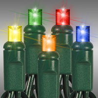 LED Christmas String Lights - 17 ft. - (50) Wide Angle Multi-Color LED's - 4 in. Bulb Spacing - Green Wire - Male and Female Plugs - 120 Volt - HLS 45517R-PB24